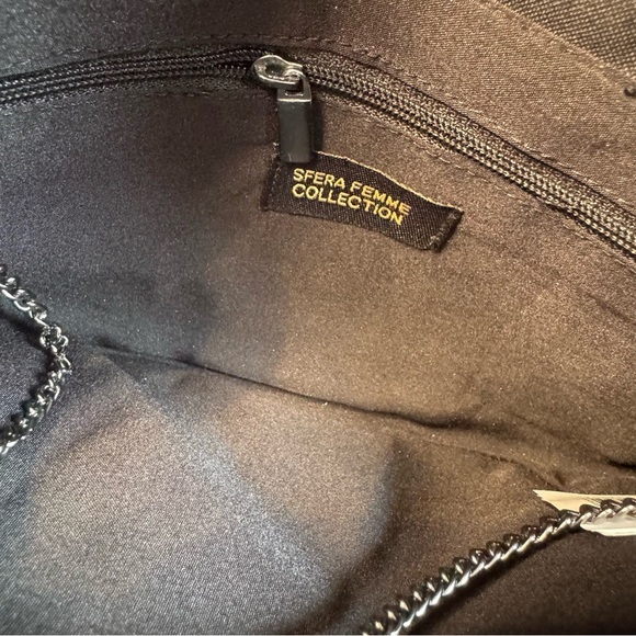 NWT Sfera Femme Black Beaded Evening Bag Handbag Clutch purse Chain Elegant B16 - Picture 8 of 9